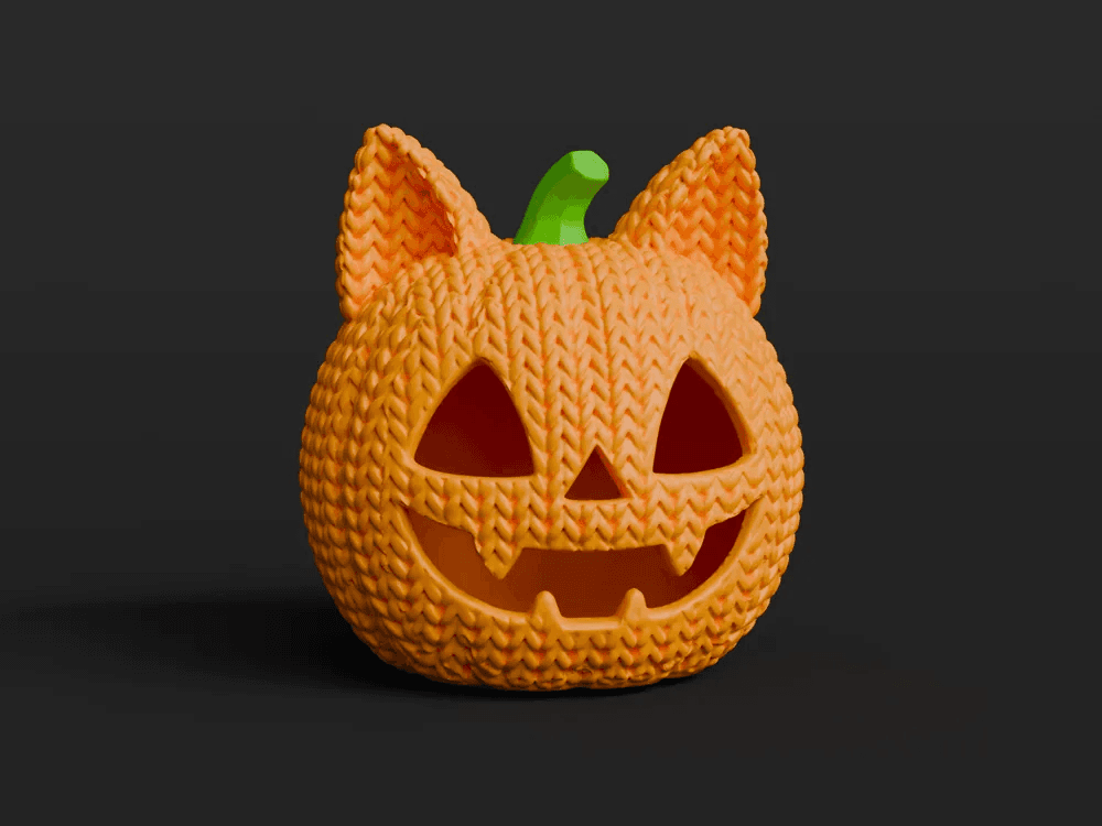 Citrouille chat Halloween à oreilles de chat, vue de trois-quarts sur fond sombre