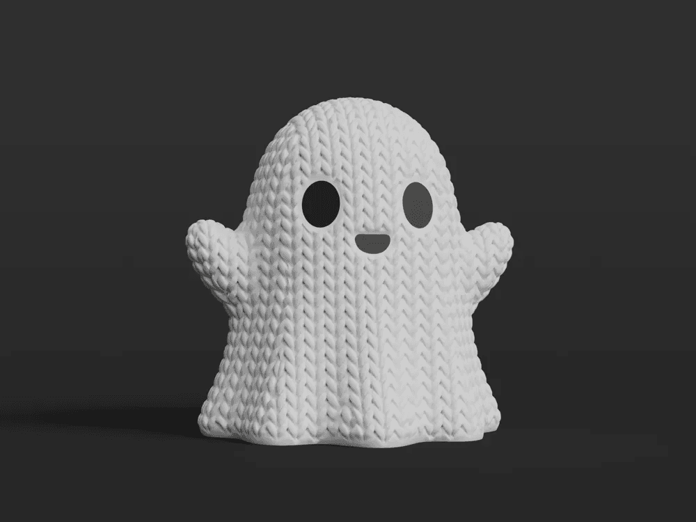 Fantôme Halloween à motif tricoté, vue de face sur fond sombre