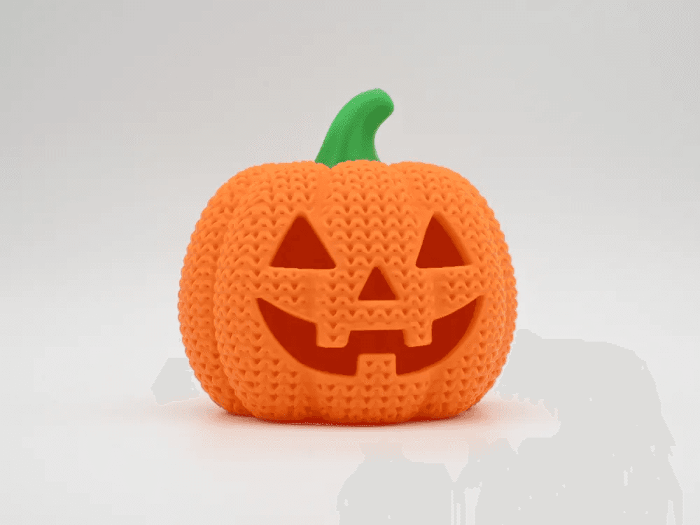 Citrouille lumineuse Halloween à motif tricoté, vue de face sur fond blanc