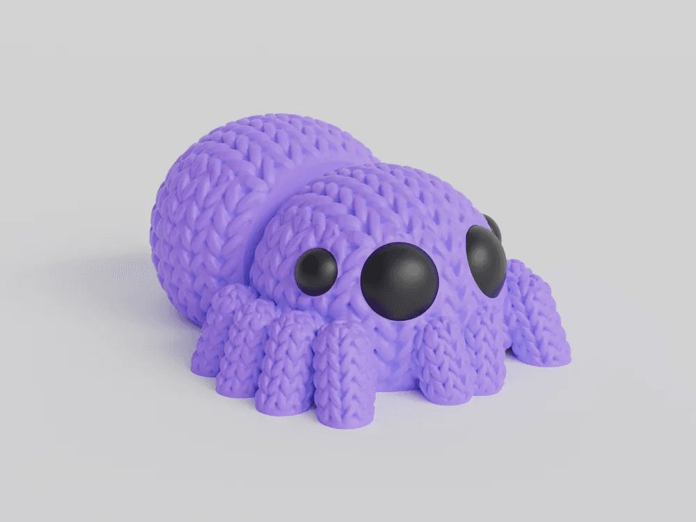 Araignée Halloween tricotée violette aux grands yeux noirs
